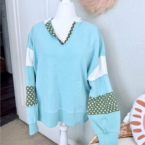 ❌SOLD❌POL V-Neck Hoodie in Blue and Green